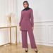 Middle Eastern Abayas Women's Elegant Two Piece Suit Draped Shirt And Fitted Wide Leg Trousers Muslim Fashion_ecoleips.com