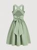 Midi Dress Spring Summer Women Light Green Cross Back Smocked Bust Flowy Casual Chic Vacation Beach Dress_ecoleips.com