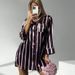 Women's Striped V-Neck Long Sleeve Blouse - Soft Silk-Like Fabric, Loose Fit Casual Shirt For Home & Outfits_ecoleips.com
