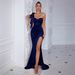 Women's Off-Shoulder Long Dress Sexy Evening Gown Solid Color Slit Design Fashionable Dress For All Seasons Regular Fit_ecoleips.com