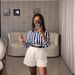Classic Blue Striped Shirt For Women Long Sleeve Versatile Top For Casual & Office Wear Spring/Autumn Summer Polyester Regular Fit_ecoleips.com