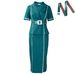 Women's Clothing Elegant Short Sleeved Suit Collar Chic Sleeveless Blazer Dress With Belt | High-Waist Pencil Dress For Office & Evening_ecoleips.com