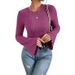 Women's Clothing Long Sleeve T-Shirt 8X4 Ribbed Brushed Round Neck Top American Style Fashionable Popula_ecoleips.com