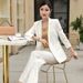 Elegant Women's Professional Suit Set Slim Fit Blazer And Trousers for Office And Formal Occasions White Black Regular Petite plus Sizes_ecoleips.com