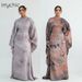 Women's Clothing Modest Abaya Dress High-Waisted Printed Maxi Dress – Flowy V-Neck Abstract Art Dress For City Strolls & Evening Soirées (M-L)_ecoleips.com