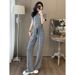 2025 Women's Summer Sports Slimming Design Waist-Cinching Top Wide-Leg Pants Two-Piece Set_ecoleips.com