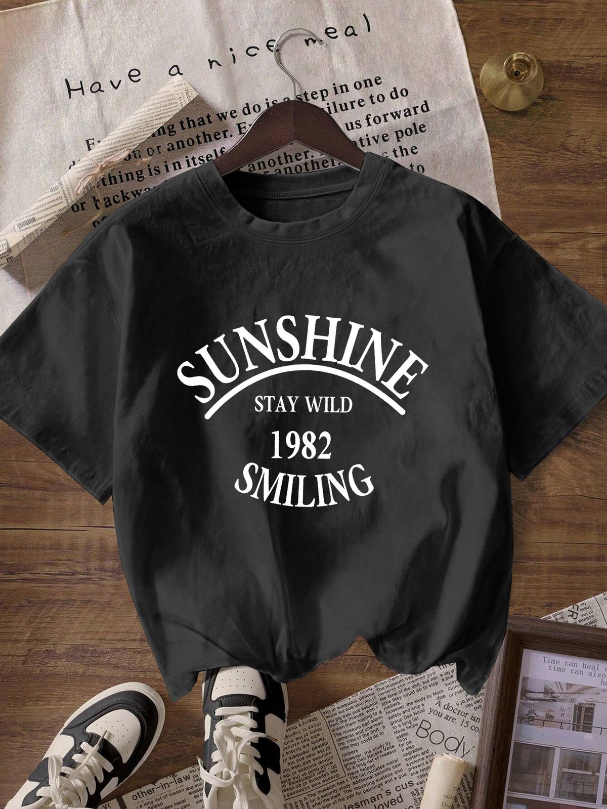 Women's Casual Round Neck Sports Top Multi Color Short Sleeve Fashionable Simple American Style Solid Printed Loose T-Shirt_ecoleips.com