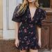 Fashion Floral Printed Sweet Slim Holiday Dress Women Casual Puff Sleeve Mini Dress Sexy Deep V High Waist Cocktail Short Dress_ecoleips.com
