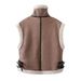 Aria Basics Autumn European American Women's Fashion Foreign Trade Trendy Camel-Colored Motorcycle Leather And Fur Vest_ecoleips.com