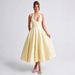 Women's Long Evening Dress V Neck Halter Neck Sleeveless Jacquard Belted Waist High End Party Dinner Gown 2025_ecoleips.com