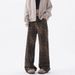 washed Distressed Leopard Print Jeans, Spring Autumn Straight Loose Fit, European And American High Street Vibe Style_ecoleips.com