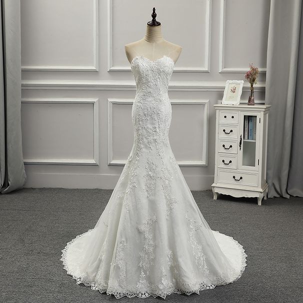 European and American wedding dress 2025 new style tube top slim fishtail trailing sweet lace French bride going out light wedding dress female_ecoleips.com