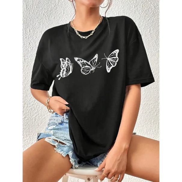 2025 New European And American Foreign Trade Butterfly Print Summer Simple Casual Round Ne T-Shirt In_ecoleips.com