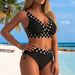 Women's European American Style Polka Dot Swimsuit Black High Waisted Slimming Strappy Bikini Two Piece Beach Vacation Swimwear_ecoleips.com