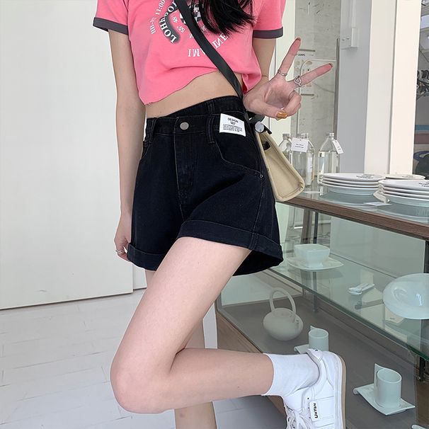 Women's Clothing Niche Design Cuffed Denim Shorts For Women Summer High Waist Loose Slimming Small All Match Wide Leg Hot Pants_ecoleips.com