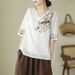 Summer Retro-Style, Ethnic-Inspired Artistic Top With V-Neck Design And Heavy Embroidery; Short-Sleeved, Versatile For C_ecoleips.com