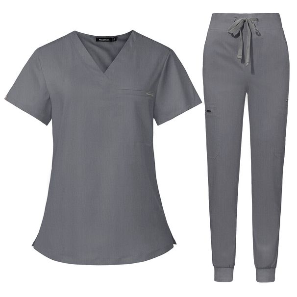 Nurse Uniforms For Men And Women Solid Color Doctor Nurse Work Clothes Suits Short Sleeves And Long Pants Scrubs_ecoleips.com