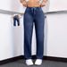 Women's Straight Leg Jeans Mid Rise Casual Style Elastic Waistband Stretch Fabric Drawstring_ecoleips.com