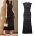 SD Women's French Style Heavy Duty Studded Round Neck Sleeveless Black Knit Long Dress Spring Summer Wear_ecoleips.com
