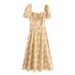 2024 Summer Independent Station European And American Women's Fashion New Floral Square Neck Elegant Slit Maxi_ecoleips.com