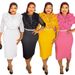Plus Size Office Pencil Dress – Stretch Polyester Blend With Flattering Silhouette (Sizes L-3XL, White/Black/Yellow/Pink)_ecoleips.com