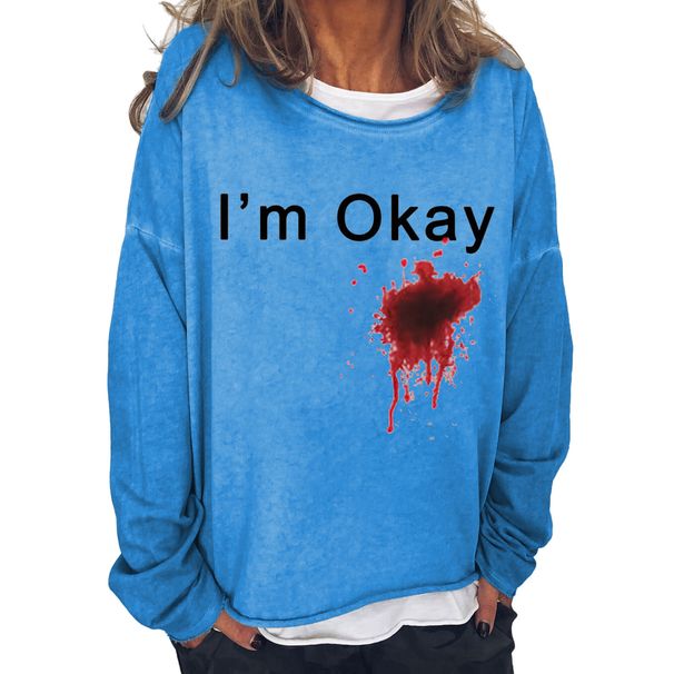 Women's Clothing I'M OKAY printed sweatshirt women's loose bat long sleeve top_ecoleips.com