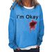 Women's Clothing I'M OKAY printed sweatshirt women's loose bat long sleeve top_ecoleips.com