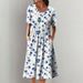 Spring/Summer Women's Elegant Large Swing Skirt With Round Neck Printed Short Sleeved Dress_ecoleips.com