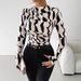 Women's Slim Fit Print Top Ruffled Stand Collar Autumn Winter New Style_ecoleips.com