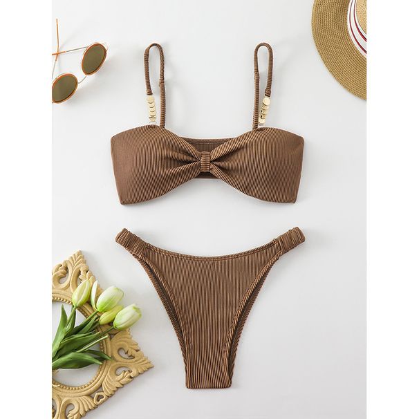 Women’s Clothing Bikini Solid Color Sling Split Swimsuit Design High Waist Beach Swimsuit Female_ecoleips.com