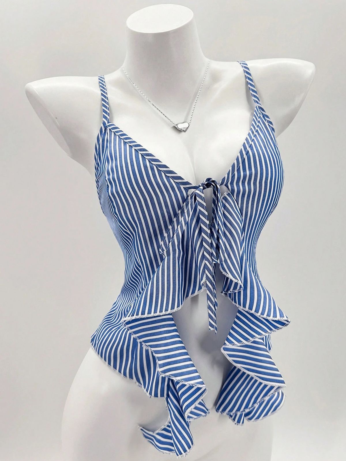 Women's Clothing New Fashion Sexy Hot Girl Lace Up Versatile Suspenders Irregular Hem Backless Striped Slim Top_ecoleips.com