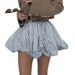 Women's High-Waisted French Pleated Skirt Striped Color Block Fluffy Short Skirt Style New_ecoleips.com