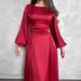 Middle East Dubai Robe European And American Cross-Border Women's Solid Color Satin Long Dress Foreign Trade_ecoleips.com