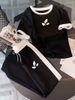 Women's Clothing Black White Color Block Leaf Print T-Shirt And Trouser Set Minimalist Style Women's Clothing For Formal & Casual For Women_ecoleips.com