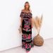 Off-Shoulder Long Skirt Dress Red Floral Print Spring/Summer New Arrivals Collection_ecoleips.com