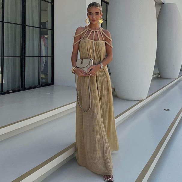 women's rope strapless sexy halterneck loose vacation beach skirt for women_ecoleips.com