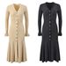 Women's Clothing Waist Long Skirt Female Gold Line V Neck Gold Button Single Breasted Skirt 2024 Autumn And Winter New Ladies Slim Knitted Skirt_ecoleips.com