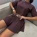 Women's Clothing Casual Sexy Short Sleeved T Shirt Shorts Solid Color Two Piece Set_ecoleips.com