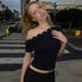 Women's Off-Shoulder T-Shirt European American Style Irregular Button Decoration Waist Cinching Short Sleeve Top New Arrival 2025_ecoleips.com