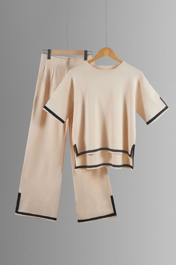 2023 European American Cross-border Summer New Knitted Suit Sweater Set With Short Sleeves And Pullover Wide-leg_ecoleips.com
