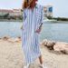 Women's Clothing Casual Stripe Shirt Dress With Zipper Pockets, Long Sleeve Relaxed Fit A-Line Tunic Dress_ecoleips.com