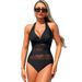 New Women's One Piece Swimsuit Style Solid Color Mesh Bikini_ecoleips.com