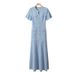 Women's Clothing Summer Knitted Dress Round Neck Short Sleeve Slimming Shimmering Hollow Out Elegant Casual England Style_ecoleips.com