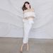 Verve Hot Selling Women's Off-Shoulder Two-Piece Set With Ruffle Trim Bodycon Dress_ecoleips.com