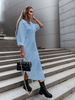 Women's Long Sleeve Shirt Dress With Turn-Down Collar And Button Front - Casual Chic Midi Dress For Spring/Summer_ecoleips.com