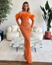 Women's Clothing New One Shoulder Long Sleeved Smart Ostrich Feather High Waist Slim Fit Sequined Floor Length Long Evening Dress For Women_ecoleips.com