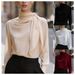 Satin Ribbon Women's Shirt Stand Collar Long Sleeve Luxury Commuting Relaxed Everyday Wear Comfortable Feshion_ecoleips.com