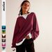 Women's Street Style Contrast Color Ribbed Long Sleeve Round Neck Sweater Jacket Loose Shoulder Top For Spring And Autumn_ecoleips.com