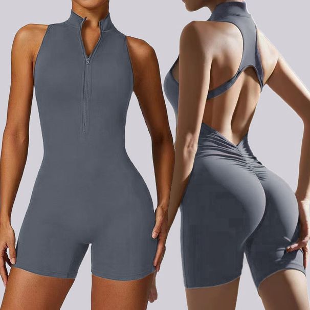 Women's High Elasticity Zippered Bodysuit Sports Fitness One Piece Yoga Wear Comfortable Naked Feel Tight American Style_ecoleips.com