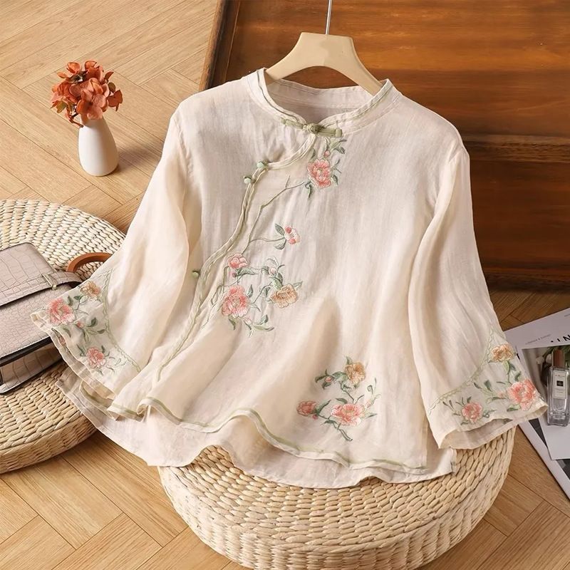 Chinese-Style Shirt With Traditional Design, Suitable For Spring, Autumn, And Summer; Made Of Cotton Or Linen Fabric, Fe_ecoleips.com